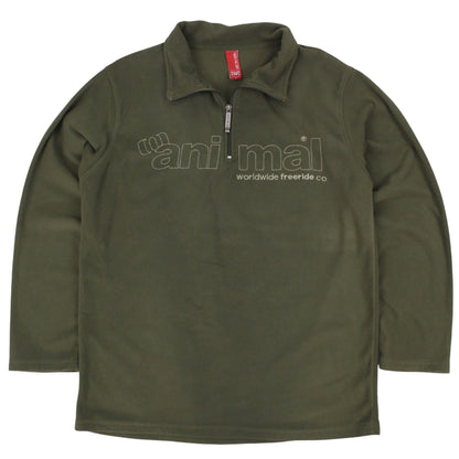 00s Animal Green Embroidered 1/4 Zip Fleece (L)