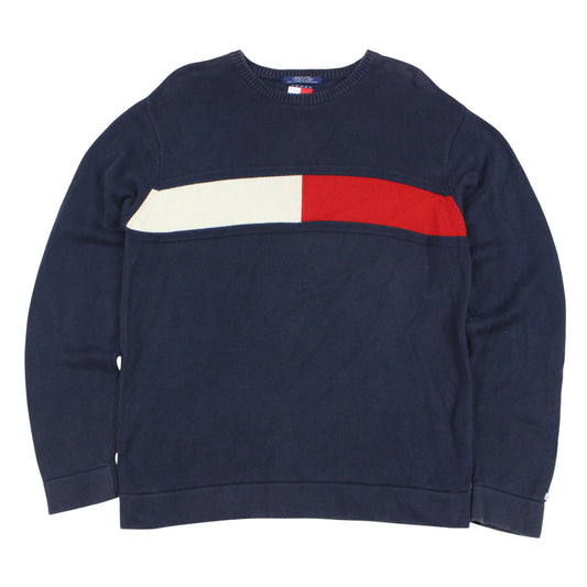 90s Tommy Hilfiger Navy Heavy Knitted Jumper (M)