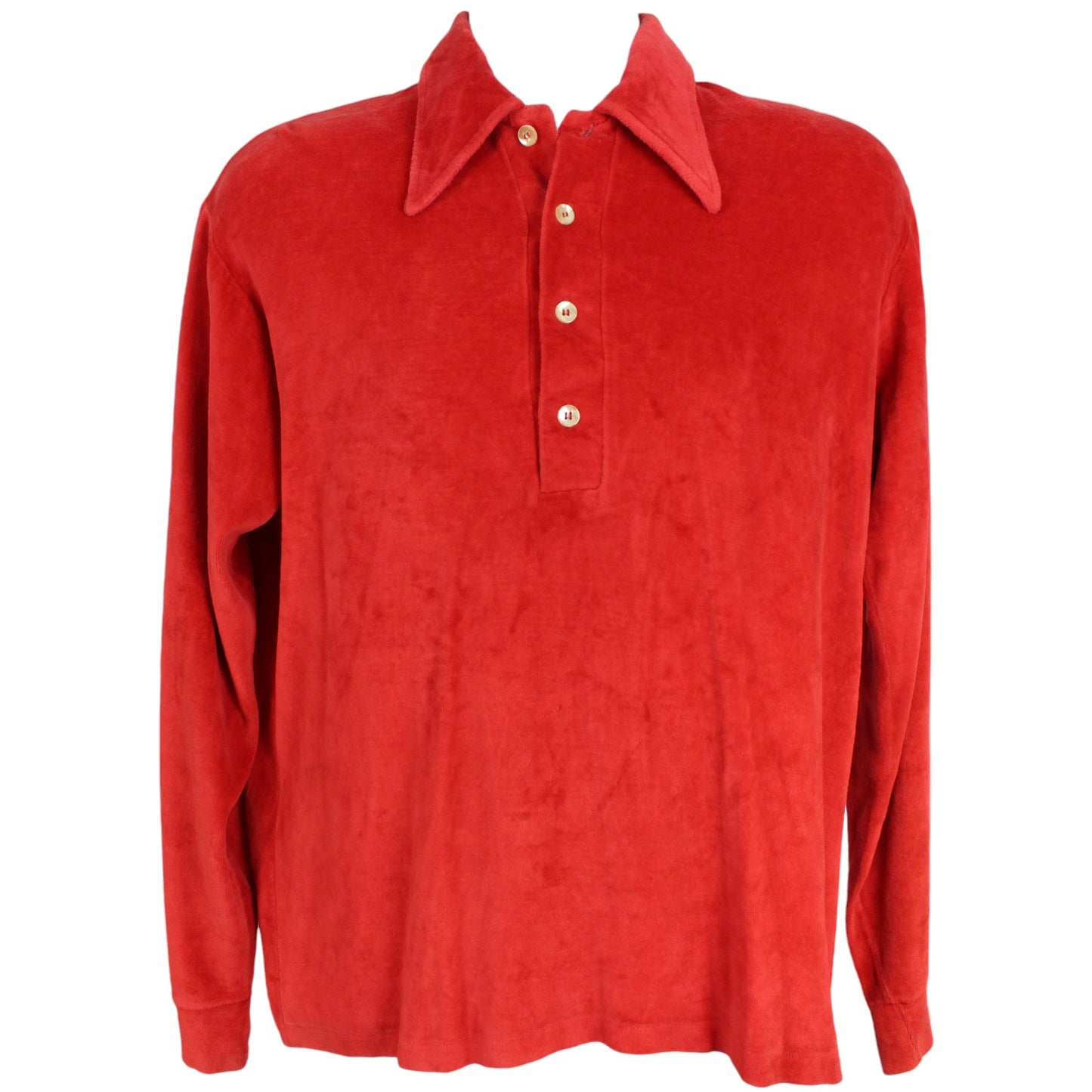 70s Towncraft Penneys Red Velour Polo Top (M)