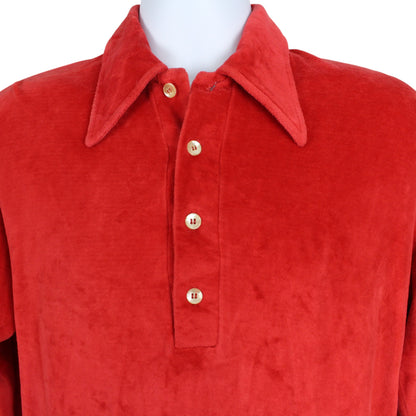 70s Towncraft Penneys Red Velour Polo Top (M)