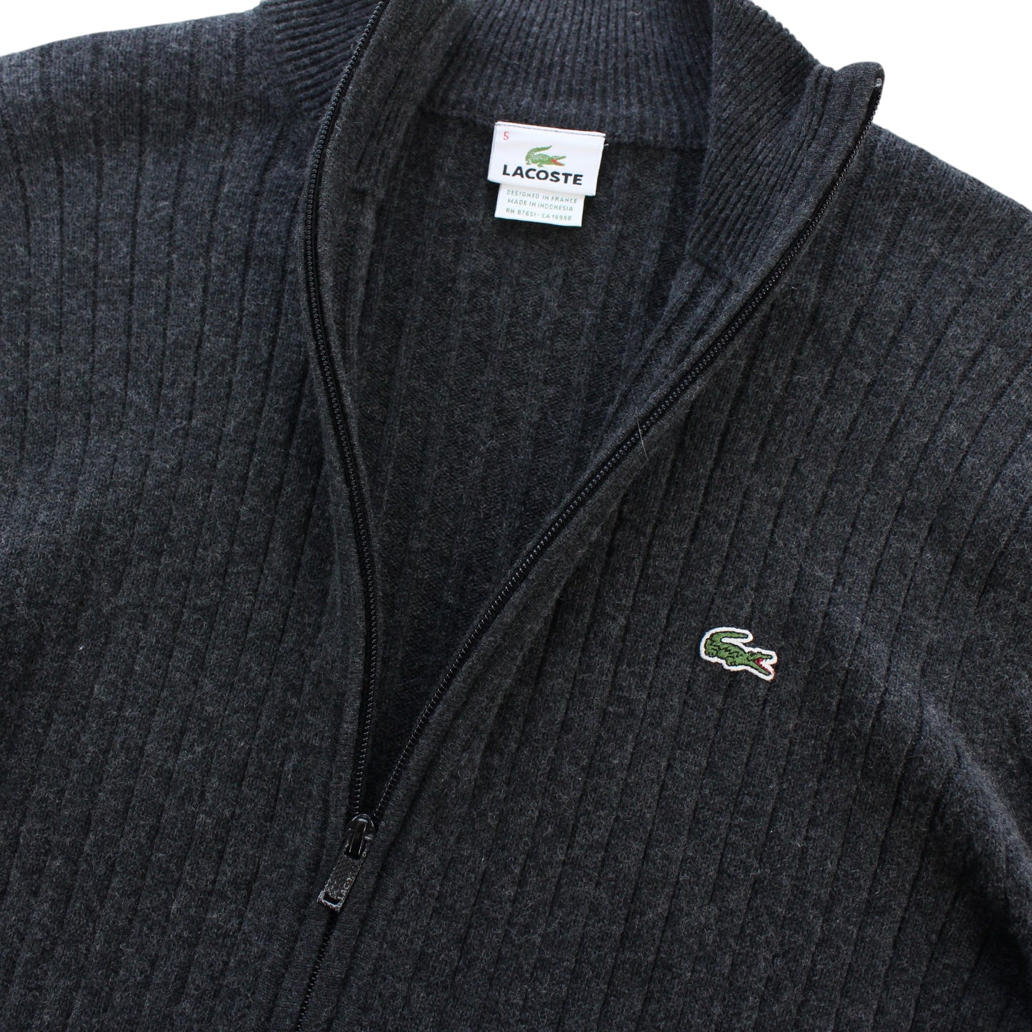 Lacoste Grey Full Zip Knit Jumper (M)