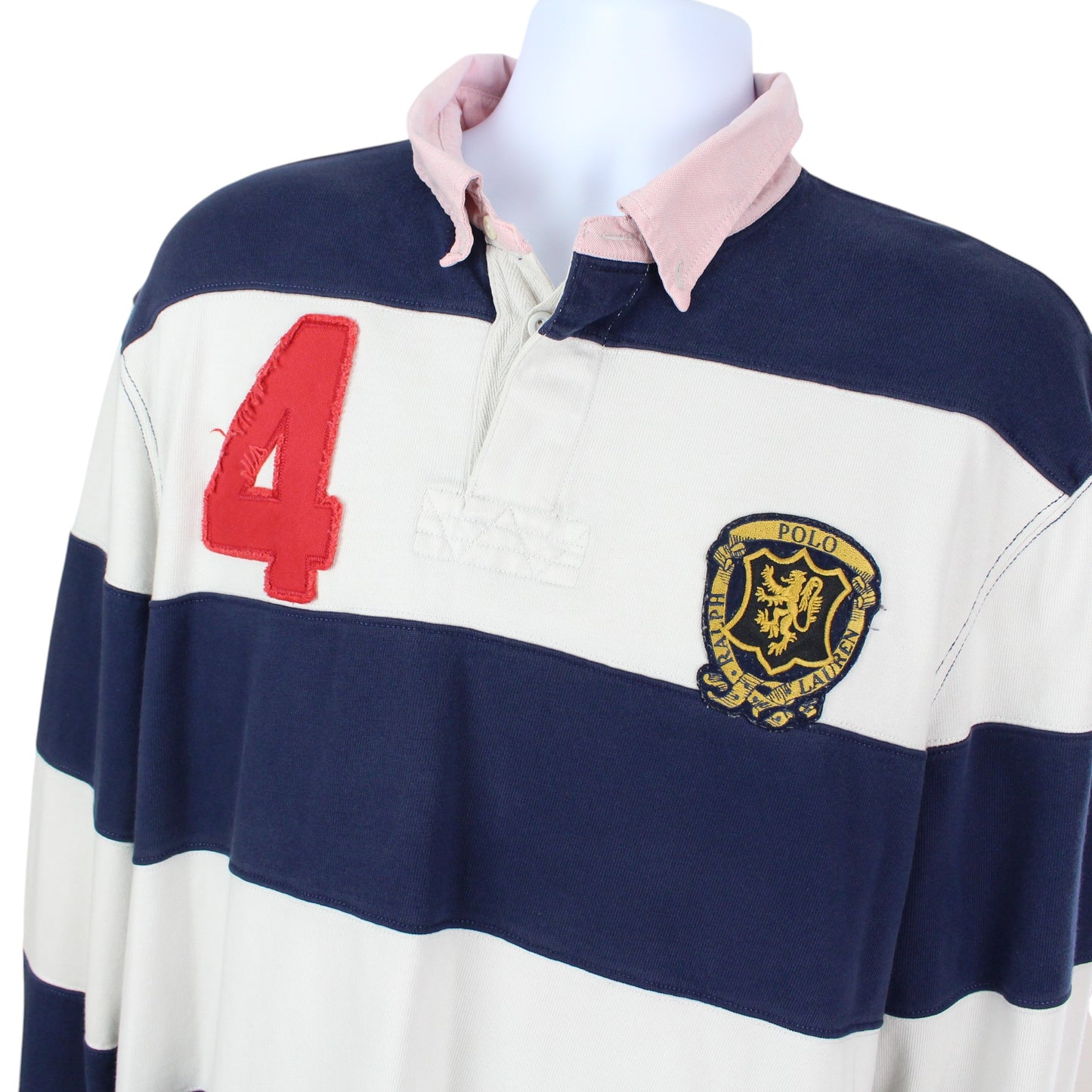 00s Polo Ralph Lauren White/Navy Rugby Shirt (XL)