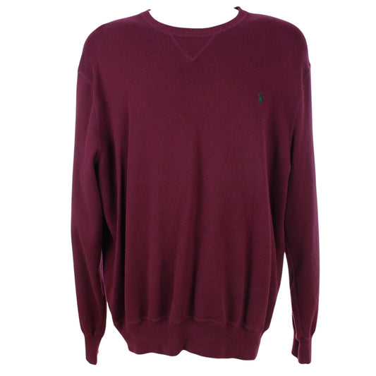 00s Polo Ralph Lauren Burgundy Heavy Knit Jumper (XL)