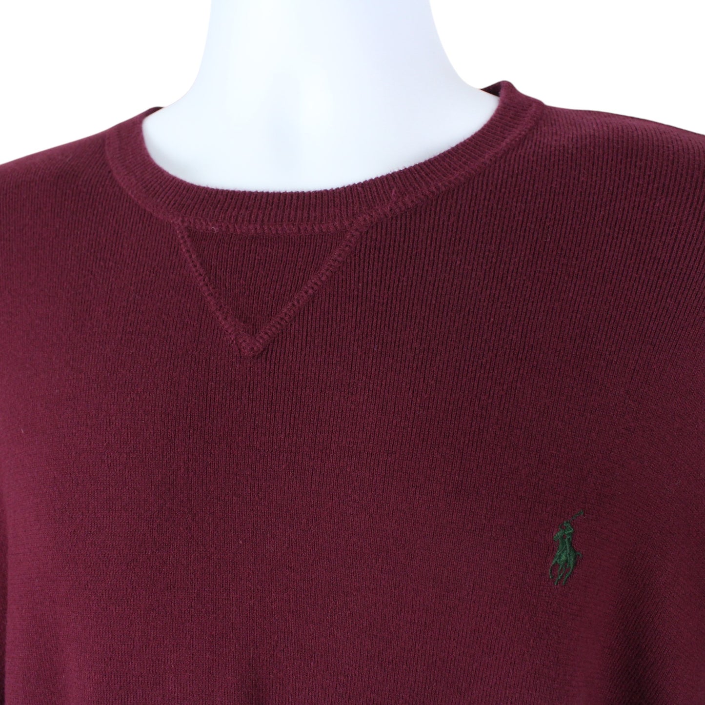 00s Polo Ralph Lauren Burgundy Heavy Knit Jumper (XL)