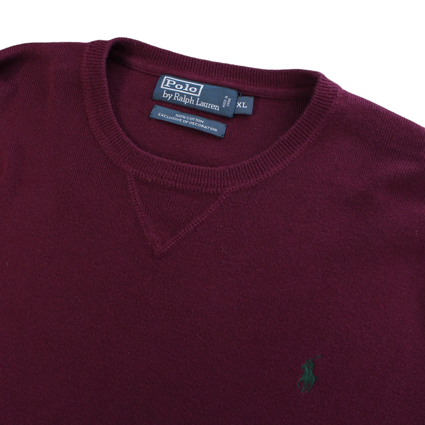 00s Polo Ralph Lauren Burgundy Heavy Knit Jumper (XL)