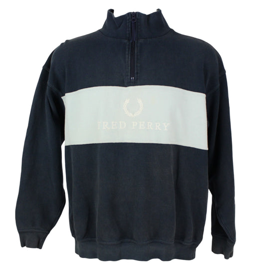 00s Fred Perry Navy Embroidered 1/4 Zip Jumper (M)