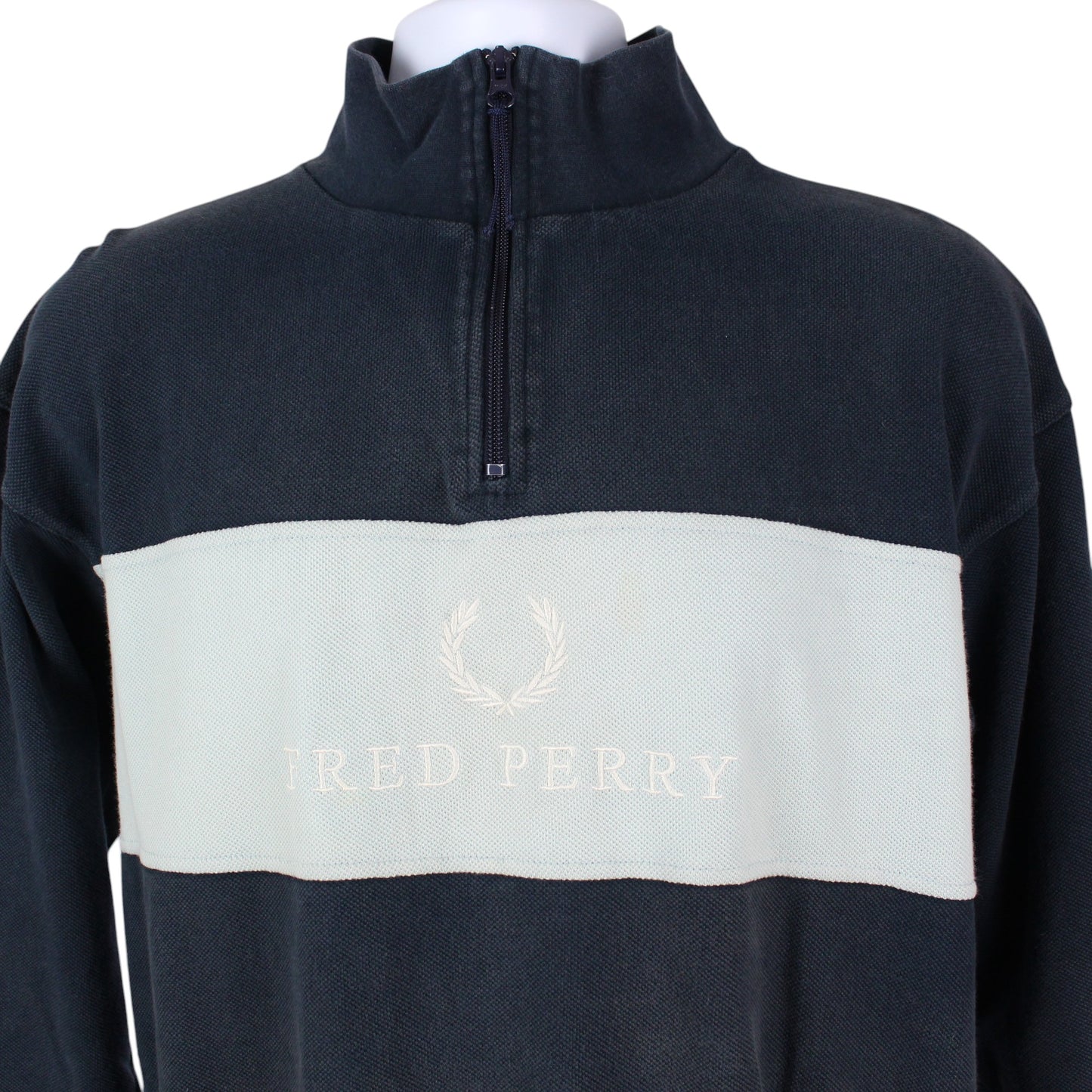 00s Fred Perry Navy Embroidered 1/4 Zip Jumper (M)