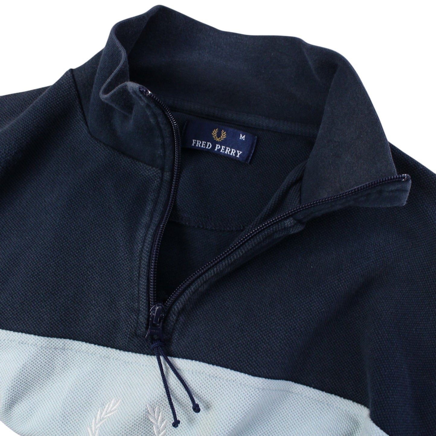 00s Fred Perry Navy Embroidered 1/4 Zip Jumper (M)