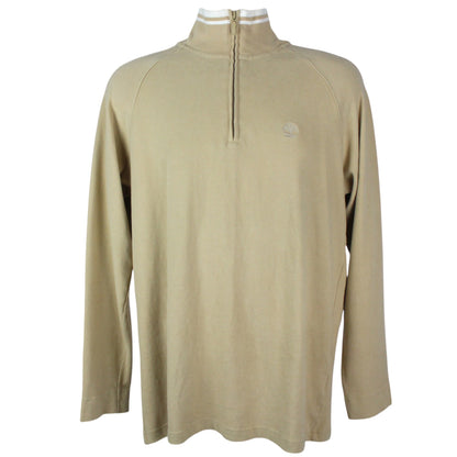 00s Timberland Beige Embroidered 1/4 Zip Sweatshirt (M)