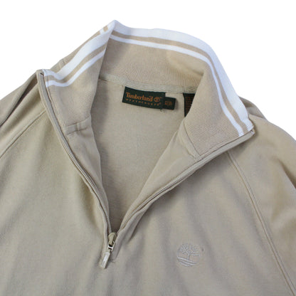 00s Timberland Beige Embroidered 1/4 Zip Sweatshirt (M)