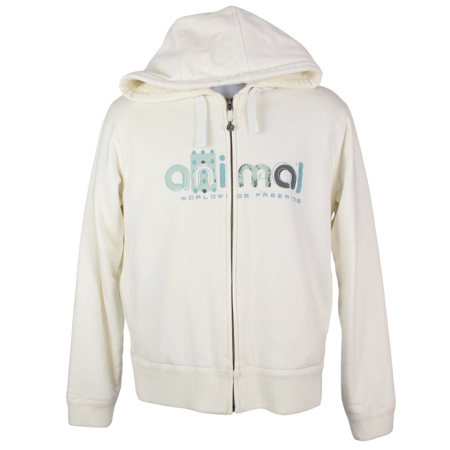 00s Animal White Heavy Fleece Lined Full Zip Hoodie (Womens UK 14)