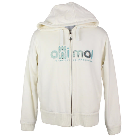 00s Animal White Heavy Fleece Lined Full Zip Hoodie (Womens UK 14)