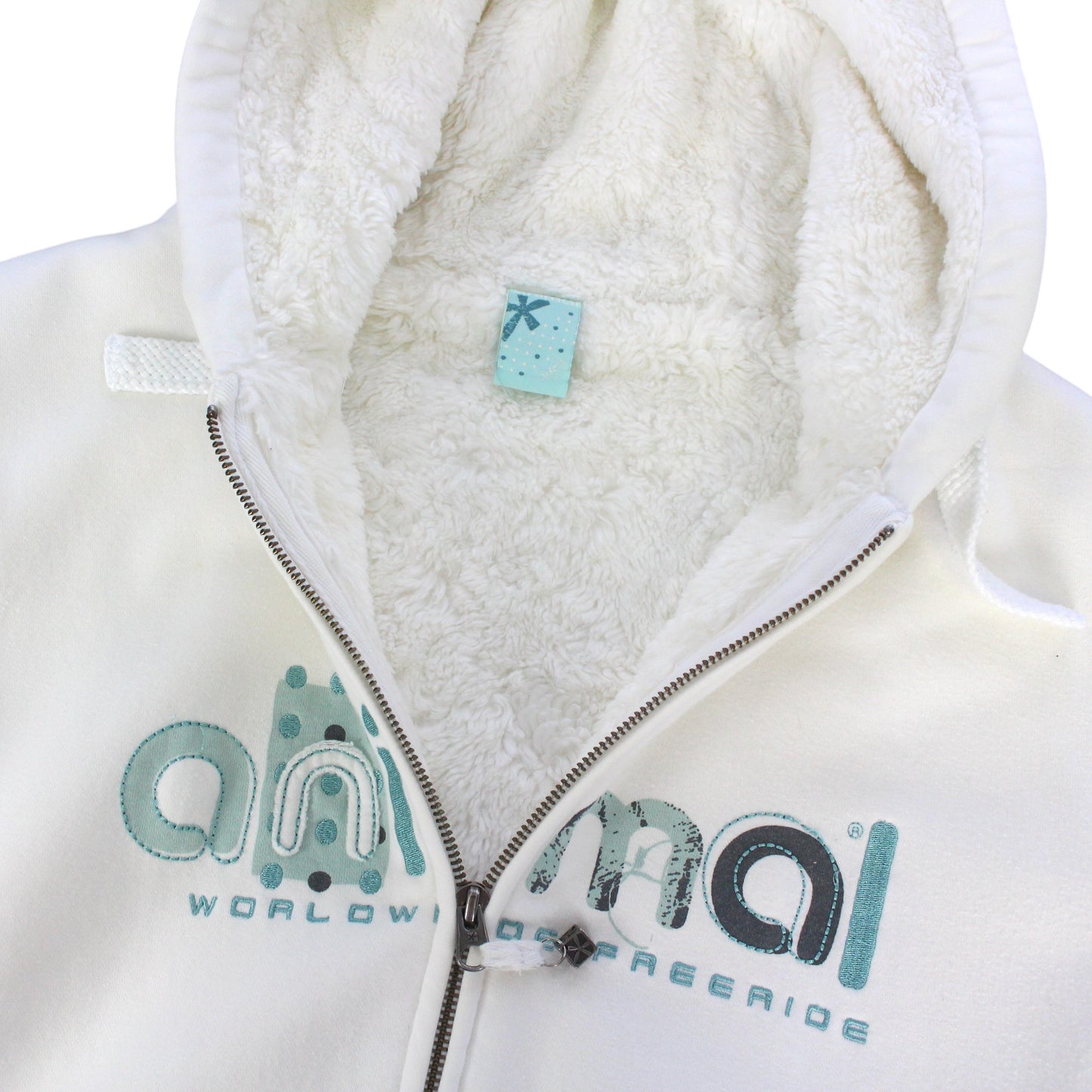 00s Animal White Heavy Fleece Lined Full Zip Hoodie (Womens UK 14)