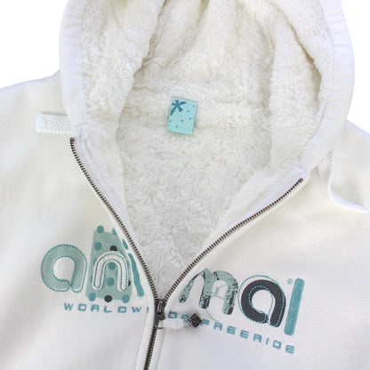 00s Animal White Heavy Fleece Lined Full Zip Hoodie (Womens UK 14)