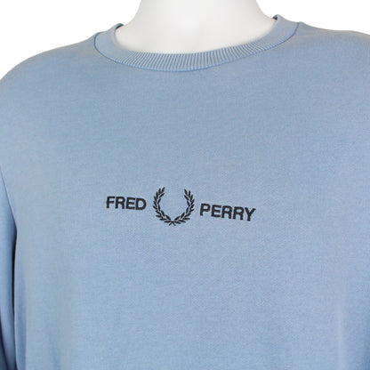 00s Fred Perry Blue Embroidered Sweatshirt (S)