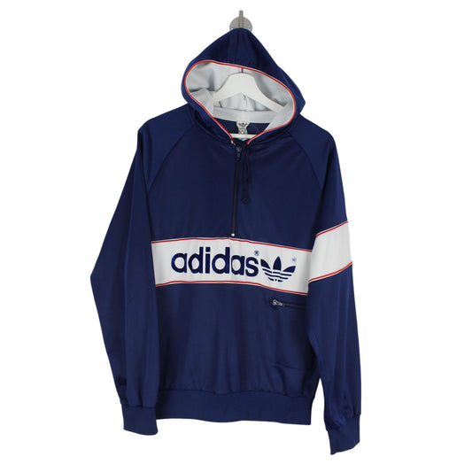 80s Adidas Navy Polyester 1/4 Zip Hoodie (S)