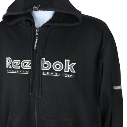 90s Reebok Black Embroidered Full Zip Hoodie (L)