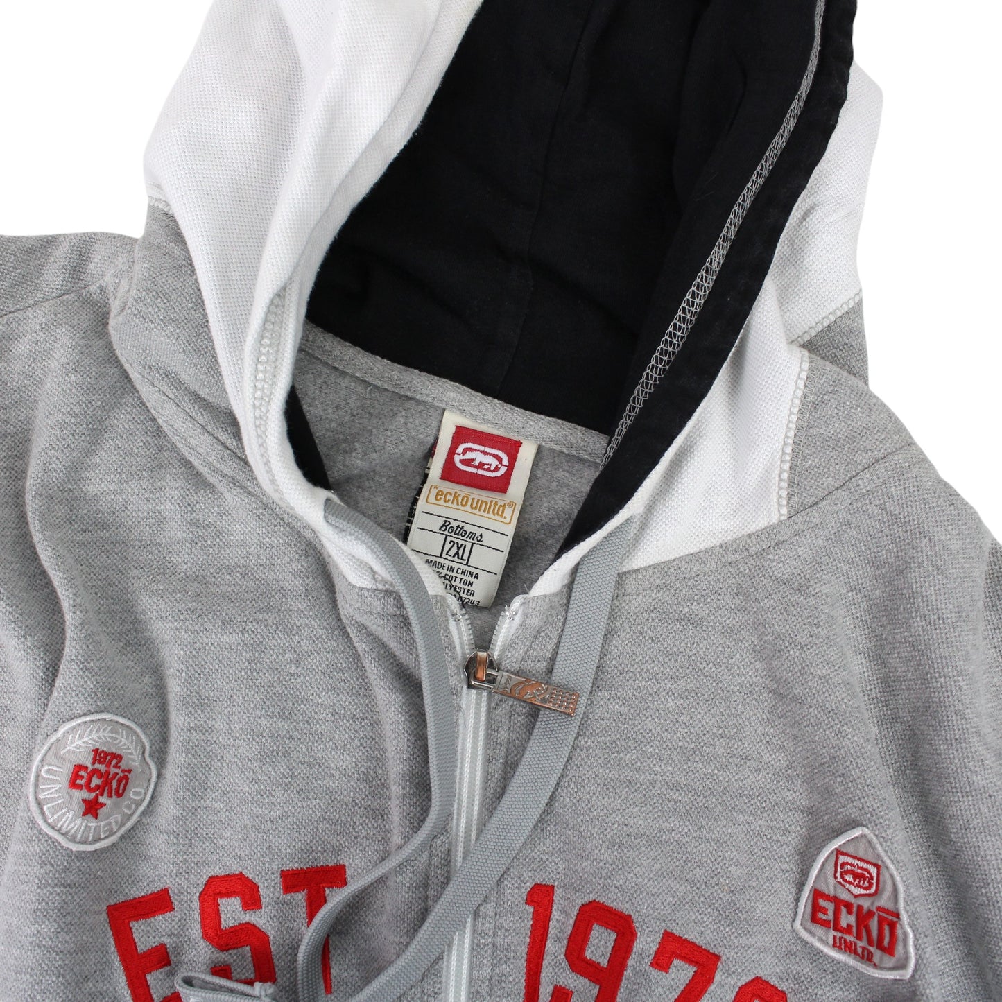 00s Ecko Unltd. Grey Embroidered Full Zip Hoodie (XXL)