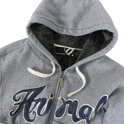 00s Animal Grey Heavy Faux fur Lined Hoodie (M)