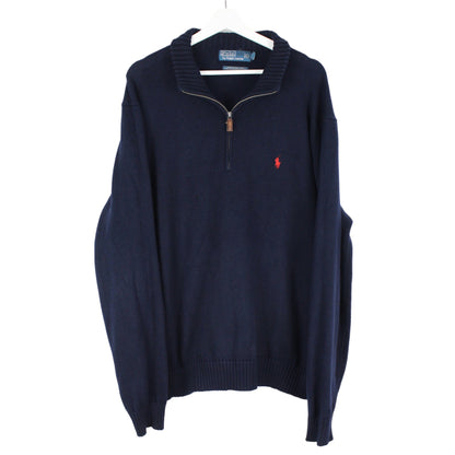 Polo Ralph Lauren Navy Heavy Knitted 1/4 Jumper (XL)