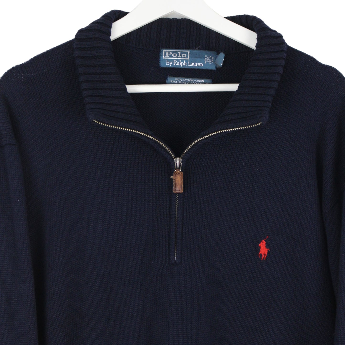 Polo Ralph Lauren Navy Heavy Knitted 1/4 Jumper (XL)