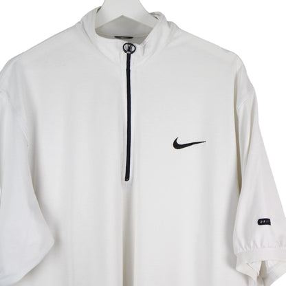 Nike White Embroidered 1/4 Zip T-Shirt (L)