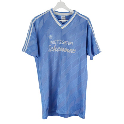 90s Adidas Blue Polyester T-Shirt (L)