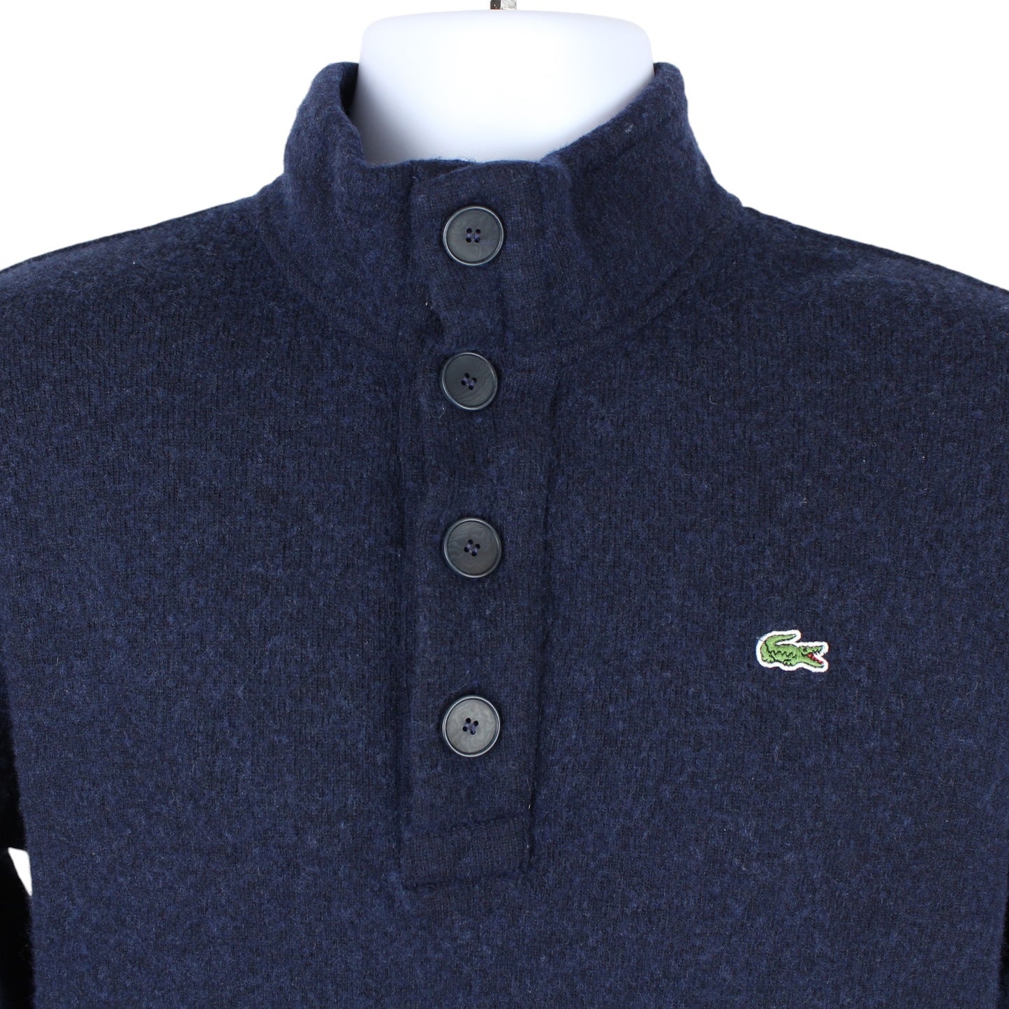 Lacoste Navy Wool 1/4 Button Knit Jumper (XS)