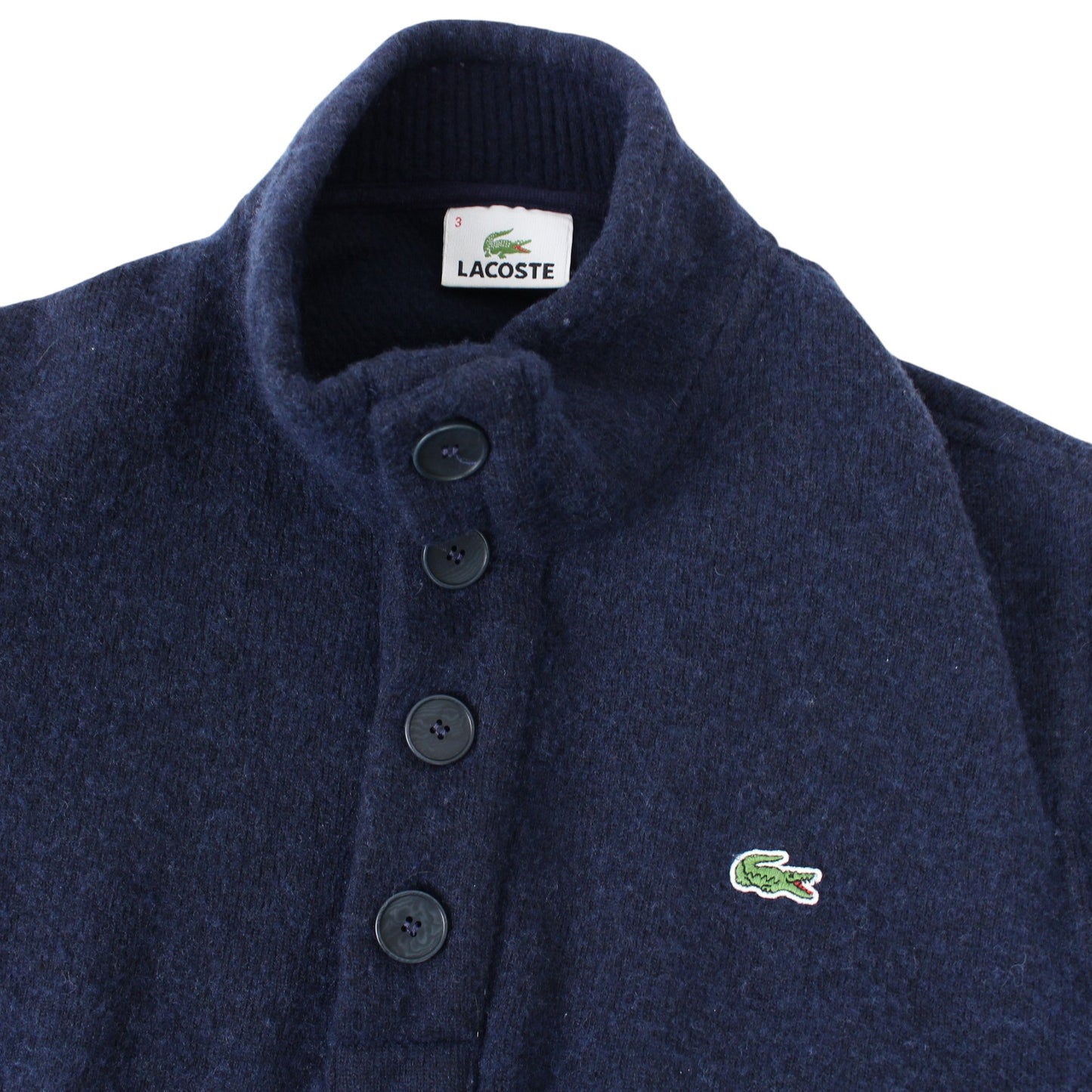 Lacoste Navy Wool 1/4 Button Knit Jumper (XS)