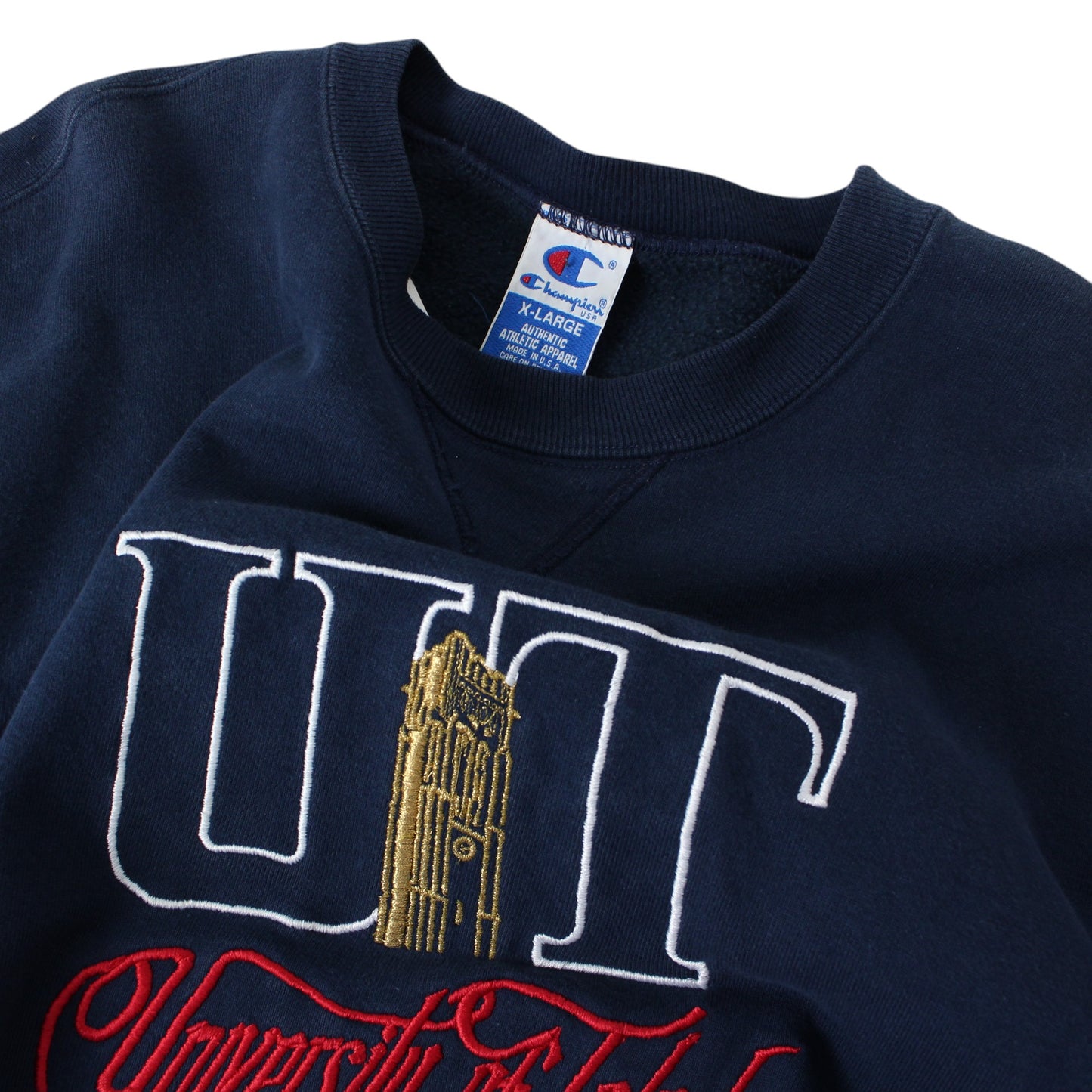 90s Champion University Of Texas Navy Embroidered Sweatshirt (L)