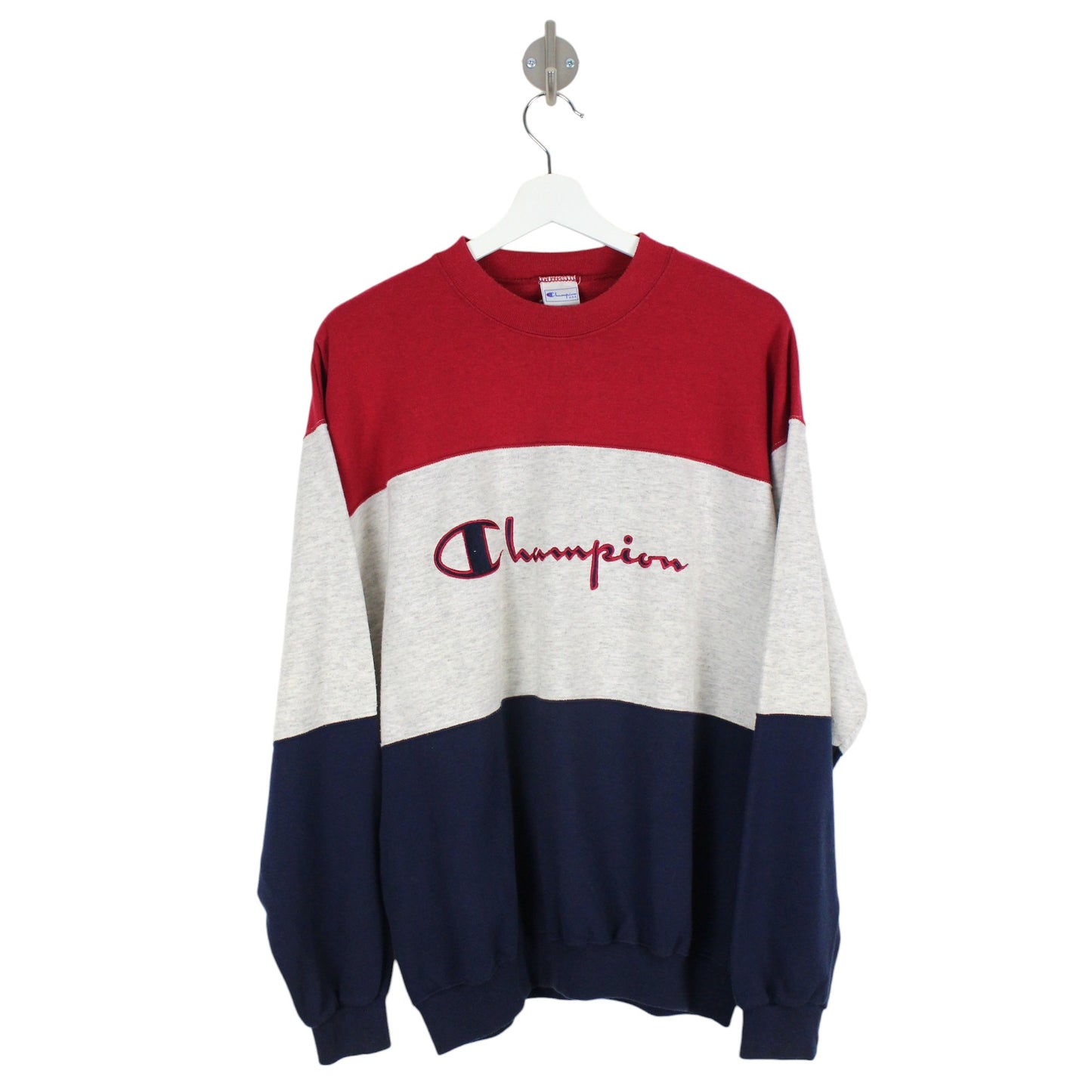 90s Champion Grey/Navy Embroidered Sweatshirt (M)