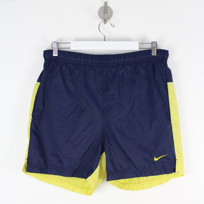 90s Nike Navy/Yellow Swim Shorts (M)