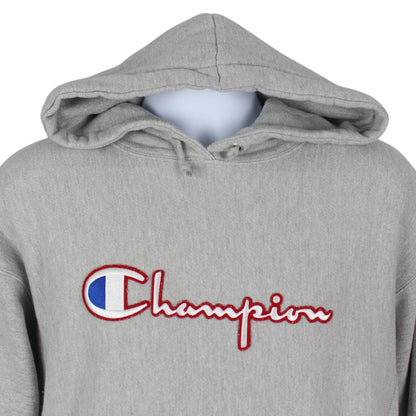 00s Champion Reverse Weave Grey Embroidered Hoodie (XS)