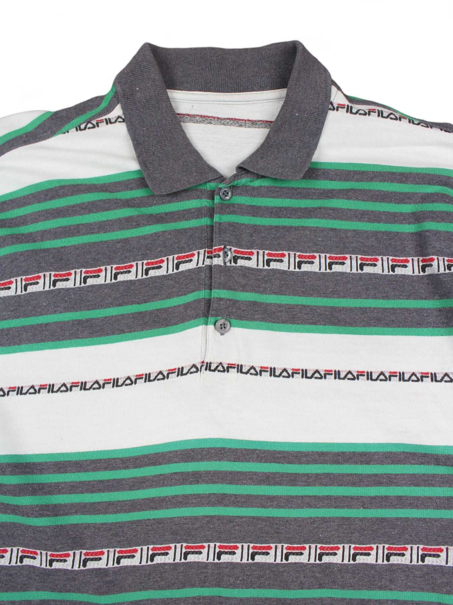 90s Fila Patterned Striped Polo Top (L) - Garm Shack