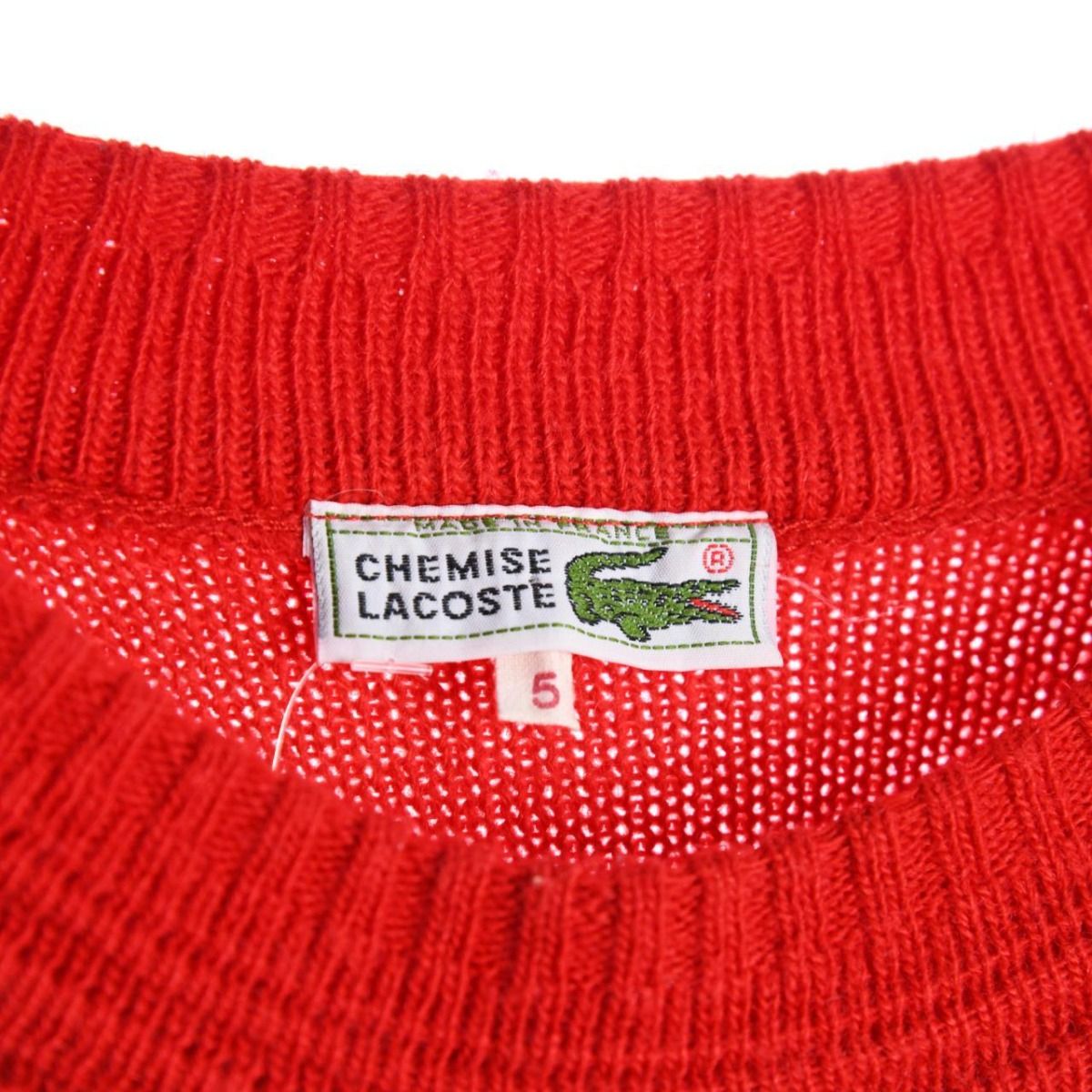 80s Chemise Lacoste Red Knitted Jumper (L)