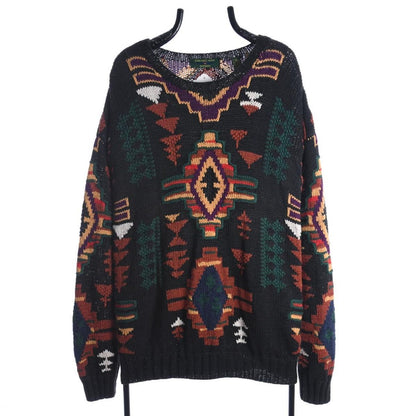 90s Navajo Black Heavy Chunky Knit Jumper (L)