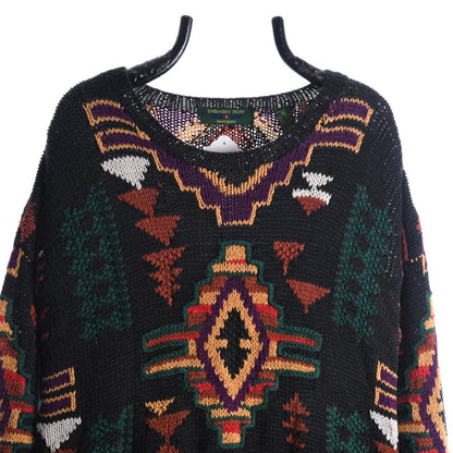 90s Navajo Black Heavy Chunky Knit Jumper (L)