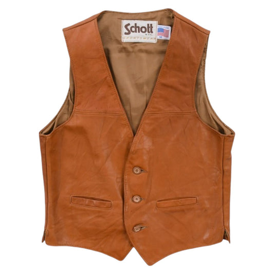 80s Schott Brown Leather Waistcoat (S)