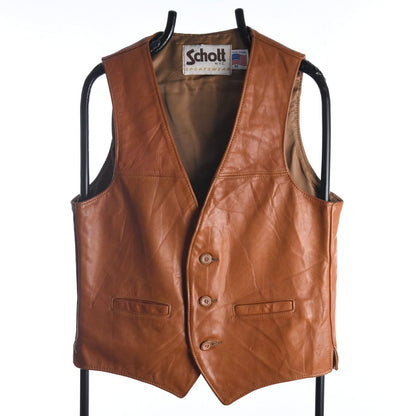 80s Schott Brown Leather Waistcoat (S)