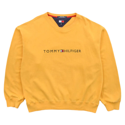 90s Tommy Hilfiger Yellow Embroidered Sweatshirt (XL)