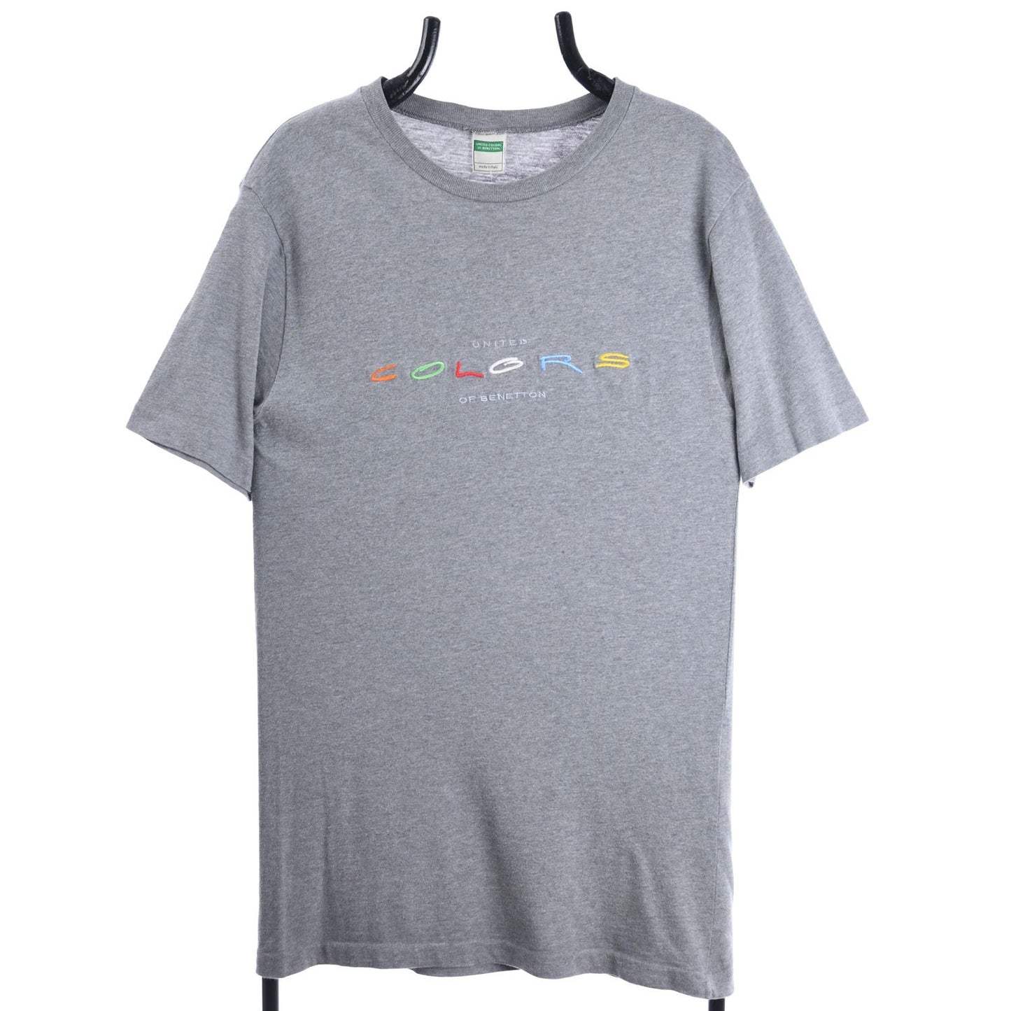 90s Benetton Grey Embroidered T-Shirt (S)