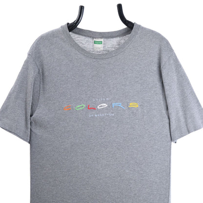 90s Benetton Grey Embroidered T-Shirt (S)