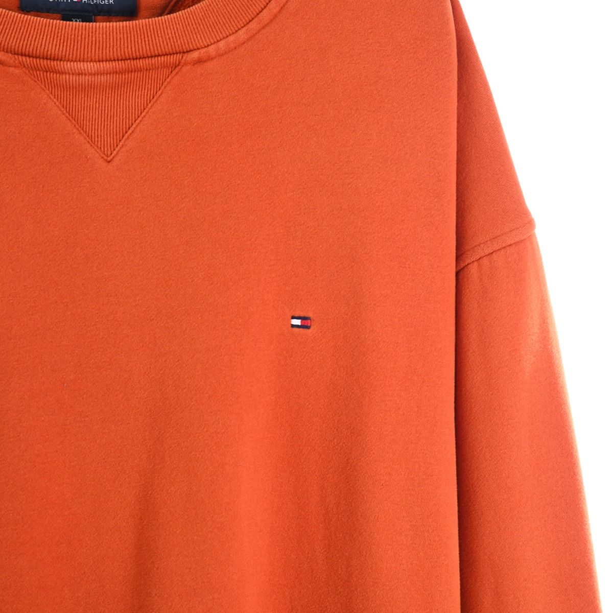 00s Tommy Hilfiger Orange Embroidered Sweatshirt (XXL)