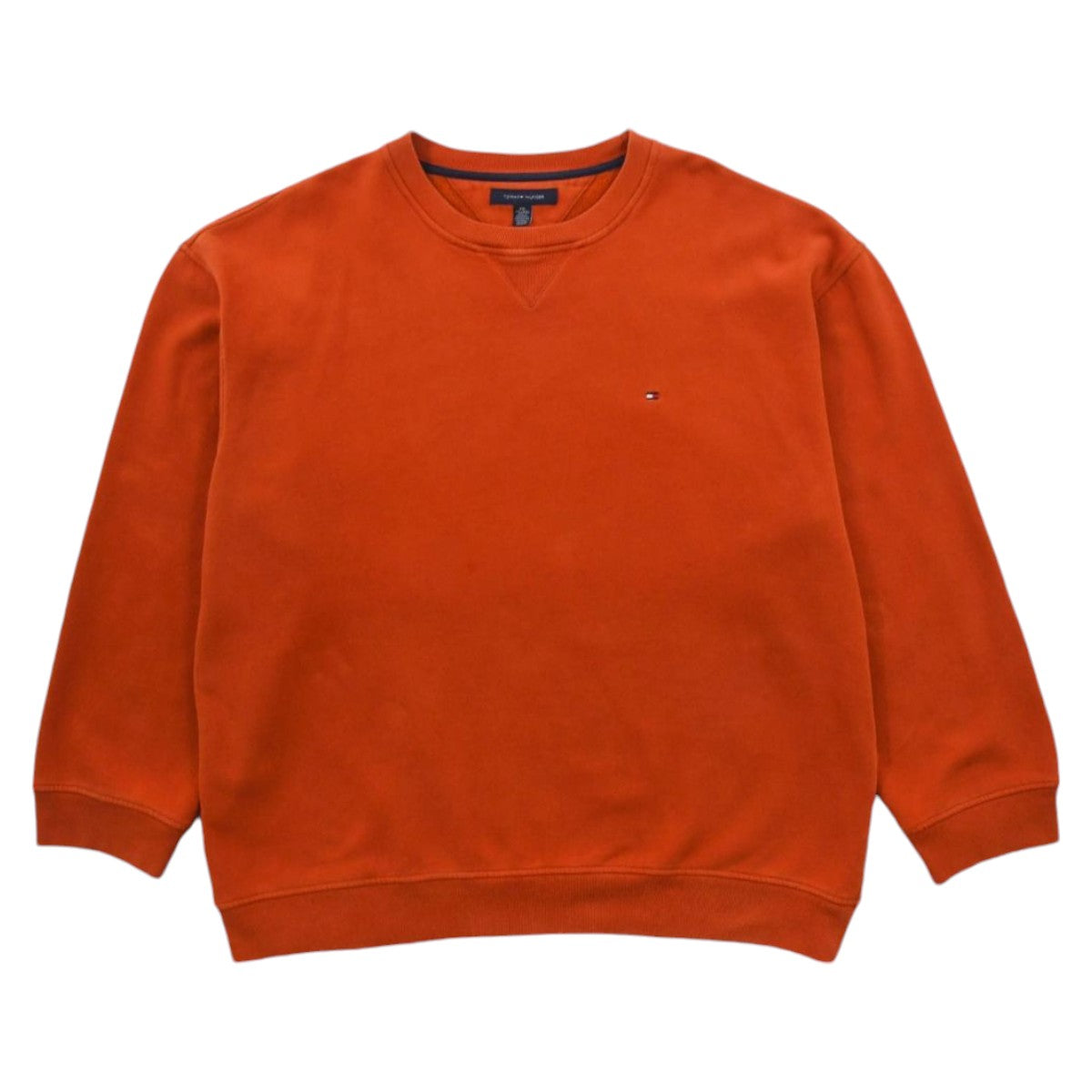 00s Tommy Hilfiger Orange Embroidered Sweatshirt (XXL)