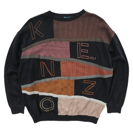 90s Kenzo Black/Brown Embroidered Knitted Jumper (L)