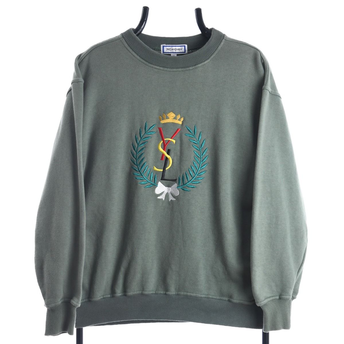 80s Yves Saint Laurent Green Embroidered Sweatshirt (XS)