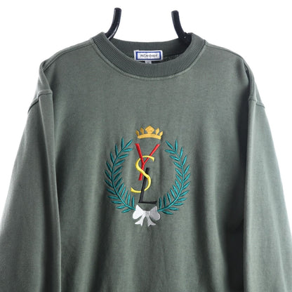 80s Yves Saint Laurent Green Embroidered Sweatshirt (XS)