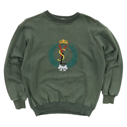 80s Yves Saint Laurent Green Embroidered Sweatshirt (XS)