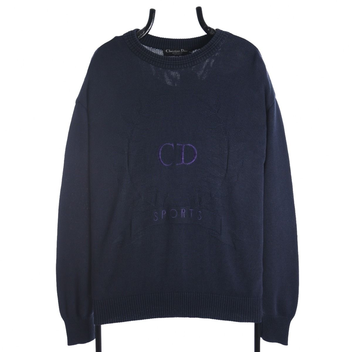 90s Christian Dior Navy Embroidered Knitted Jumper (M)