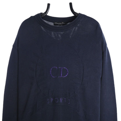 90s Christian Dior Navy Embroidered Knitted Jumper (M)